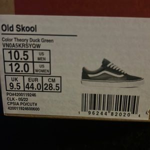 Green old skool vans. Brand new in the box with tags. Never worn. 10.5